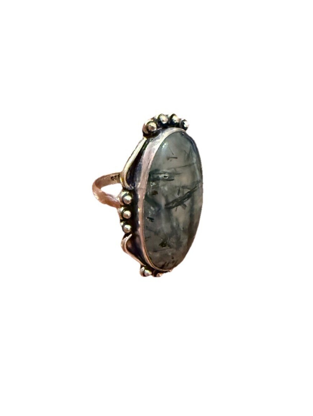 Prehnite Sterling Silver Ring Size 9.5 Boho Statement Oval Green
